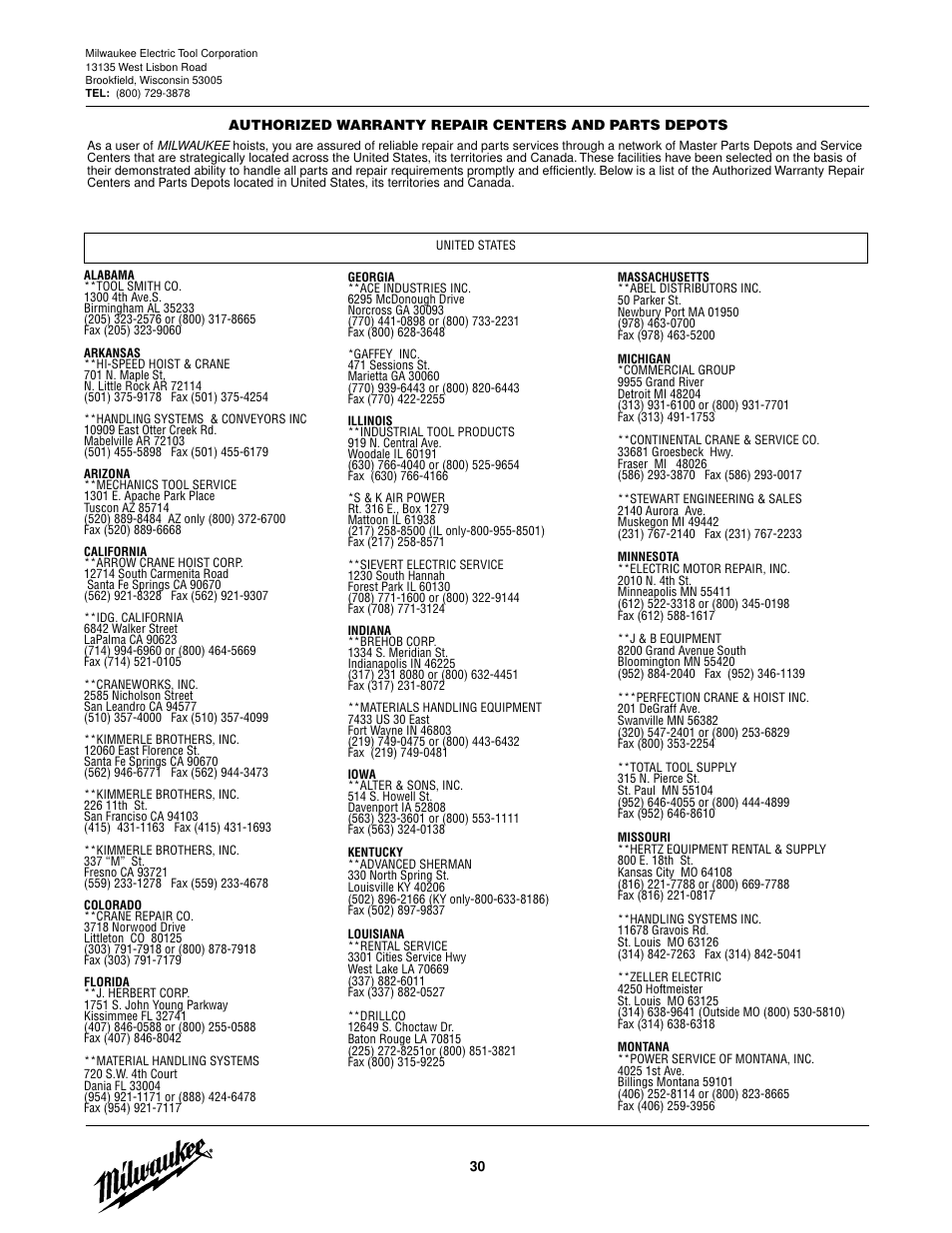 Milwaukee Tool 9566 V.2 User Manual | Page 30 / 32