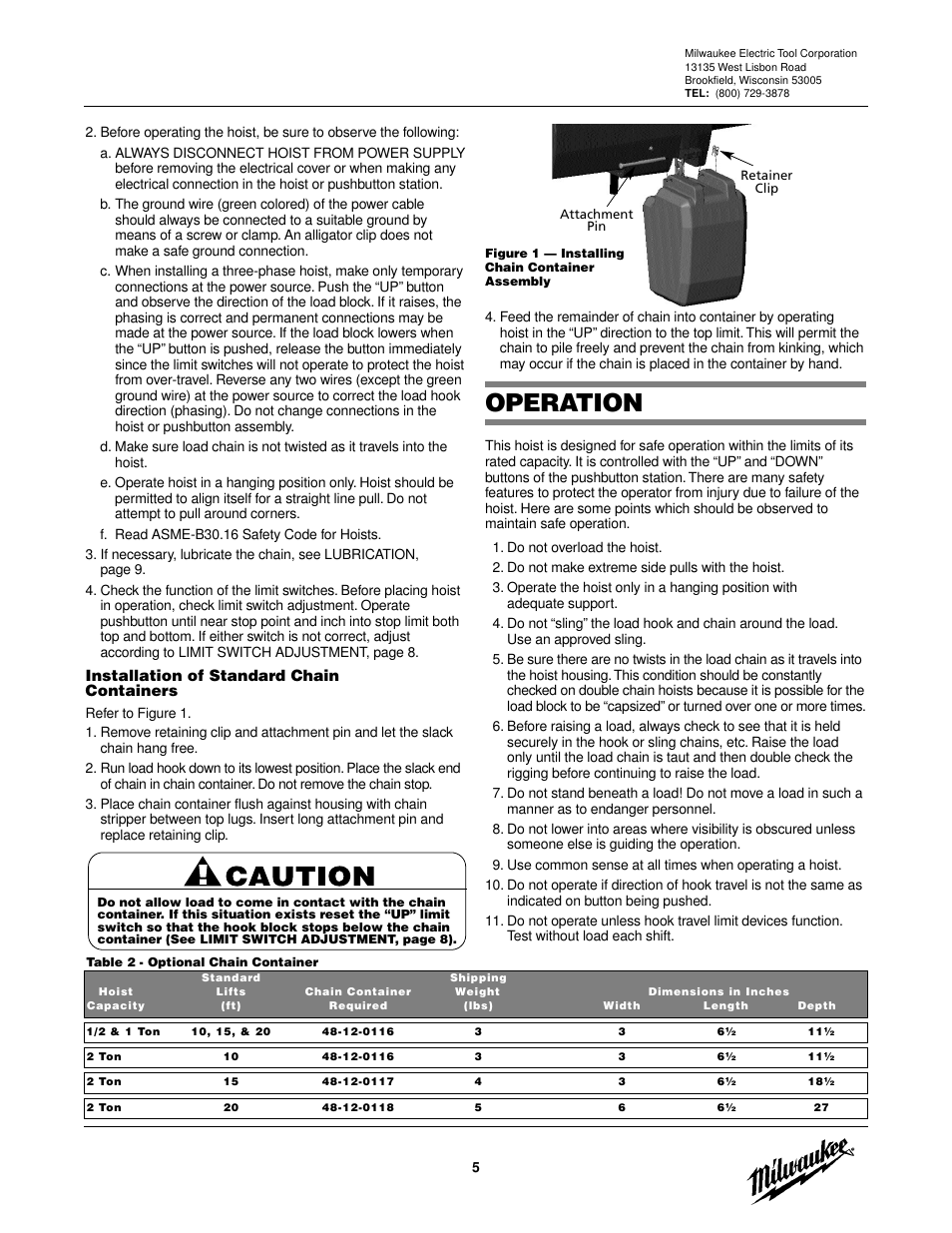 Operation | Milwaukee Tool 9566 V.2 User Manual | Page 5 / 32