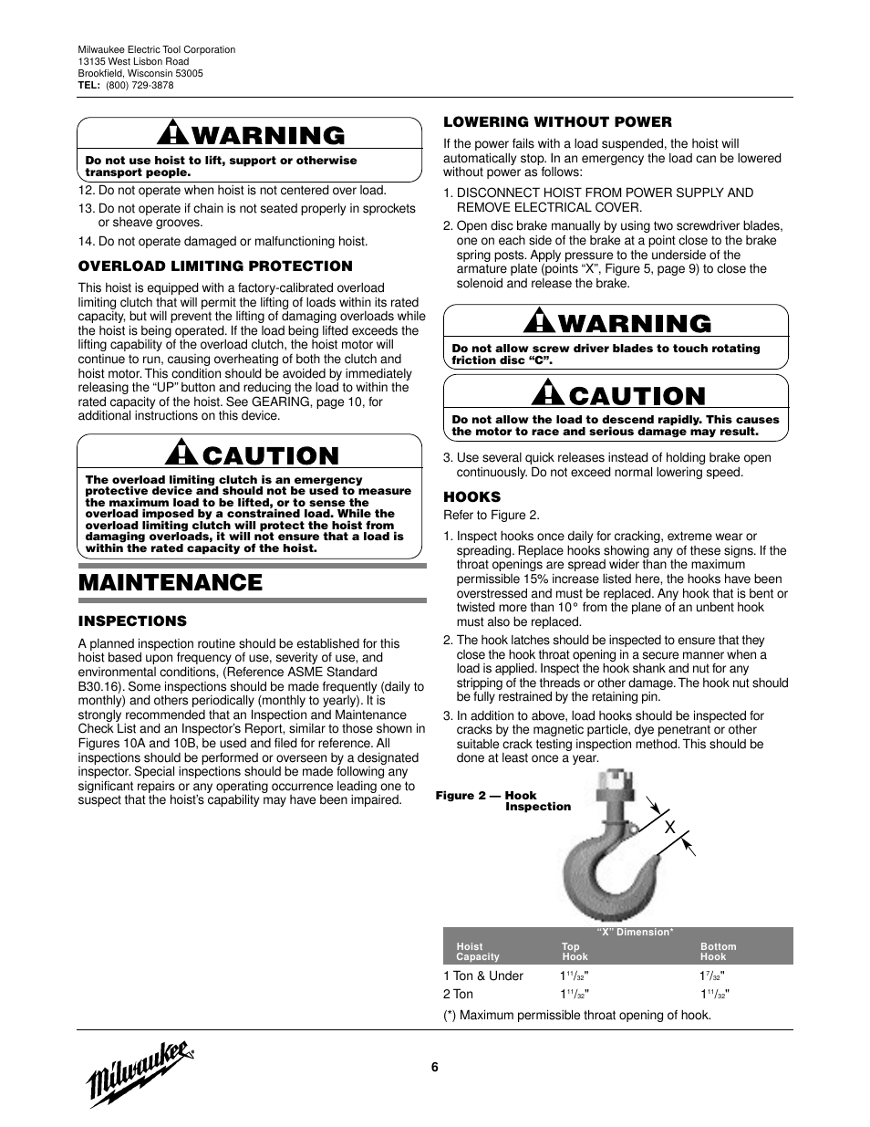 Maintenance | Milwaukee Tool 9566 V.2 User Manual | Page 6 / 32