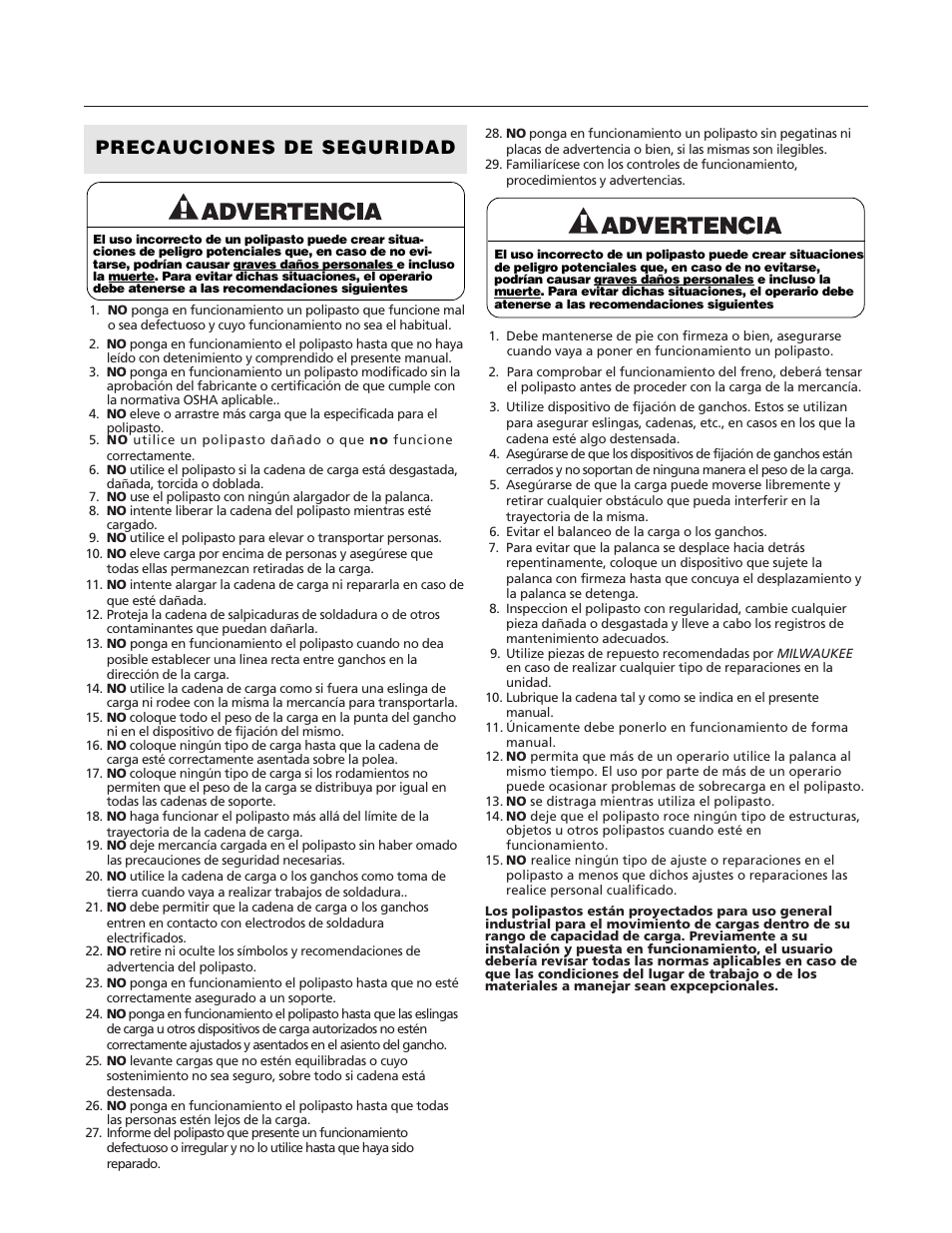 Precauciones de seguridad | Milwaukee Tool 9682-20 V.1 User Manual | Page 11 / 28