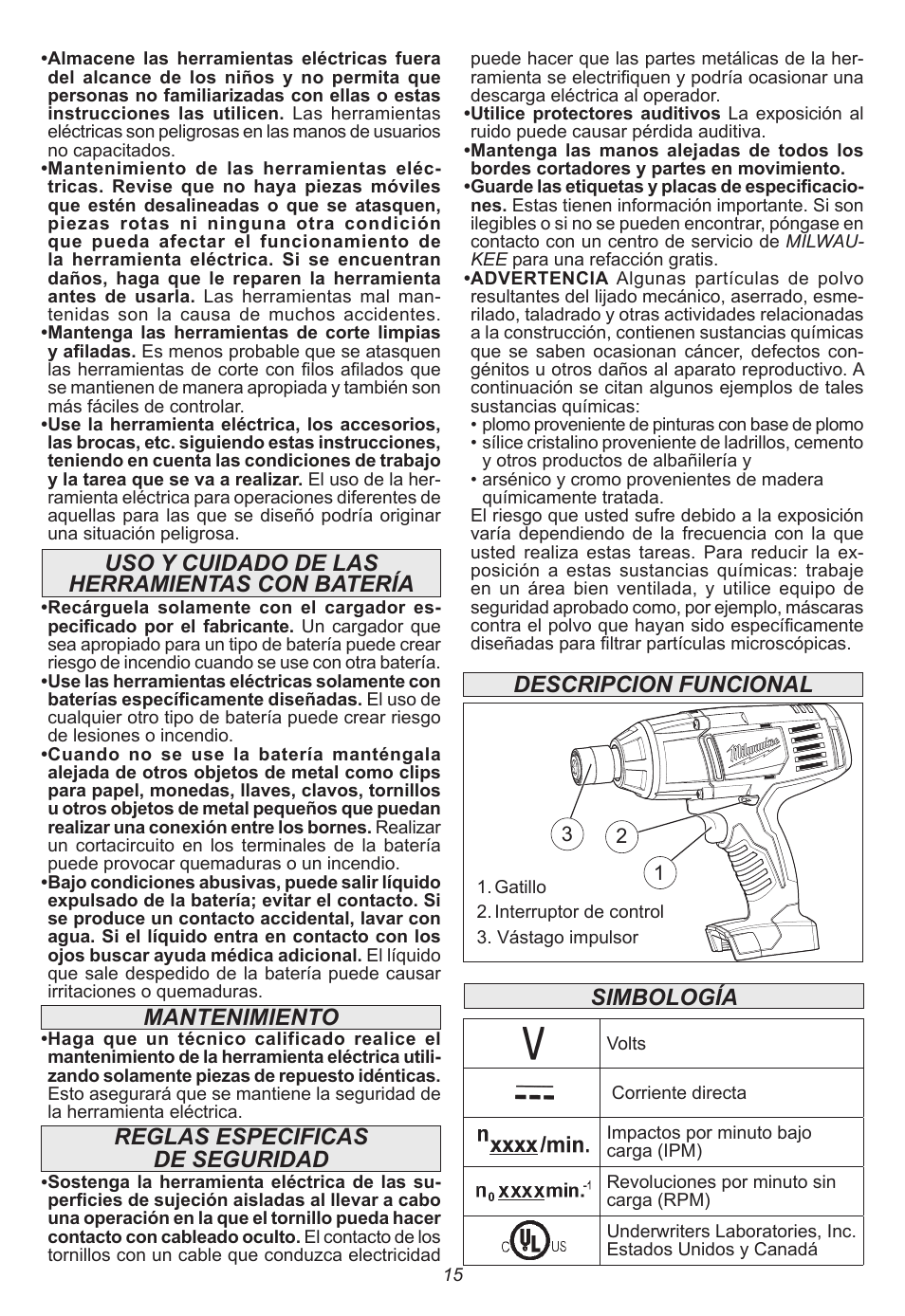 Milwaukee Tool 2665-22 User Manual | Page 15 / 20