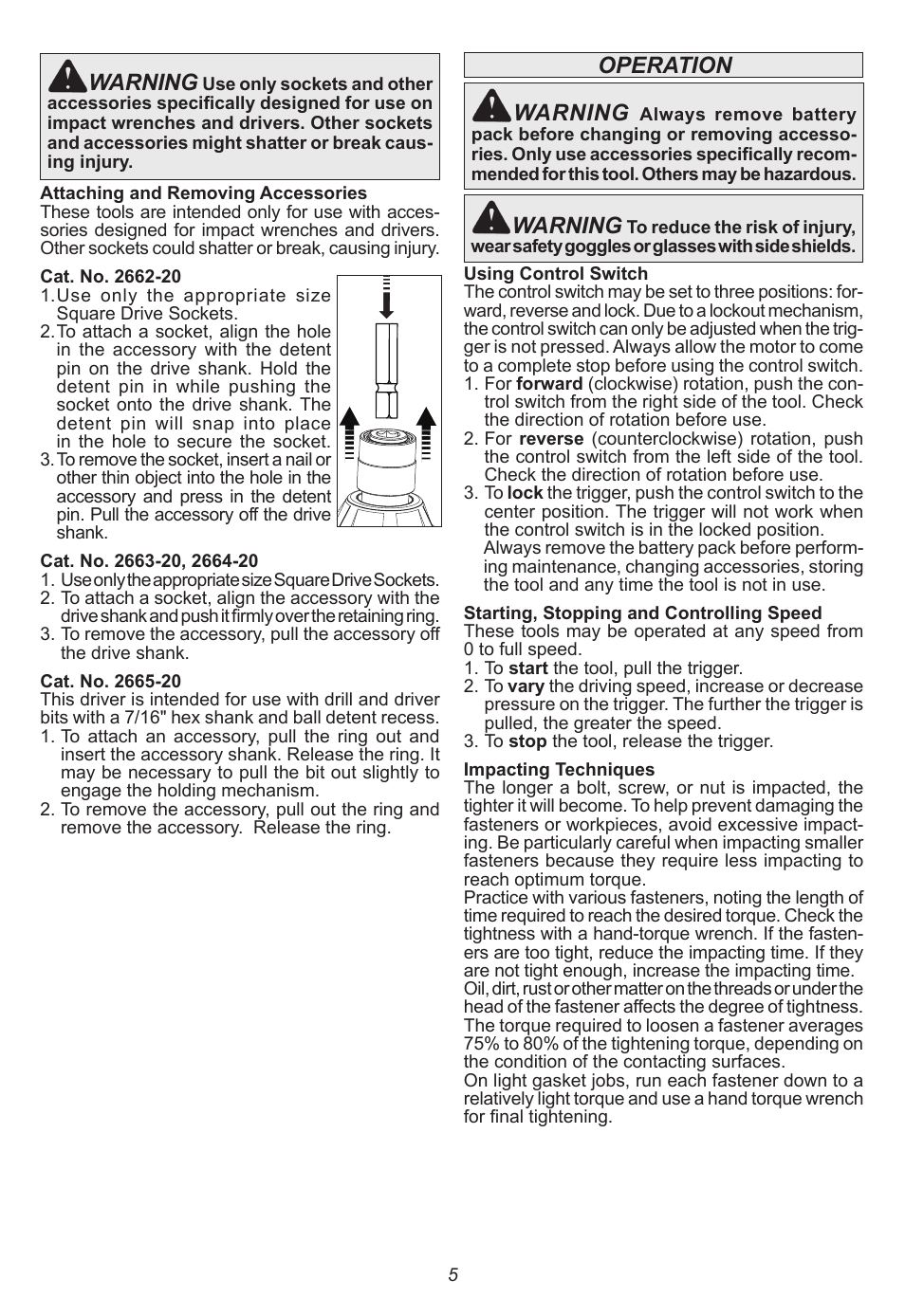 Operation warning, Warning | Milwaukee Tool 2665-22 User Manual | Page 5 / 20