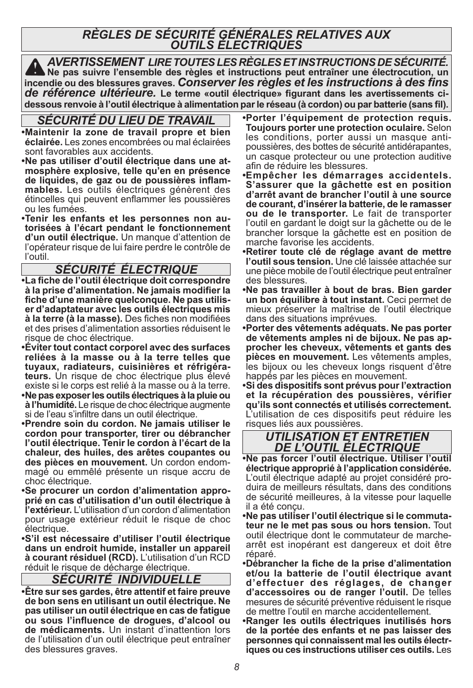 Sécurité, Individuelle sécurité | Milwaukee Tool 2665-22 User Manual | Page 8 / 20