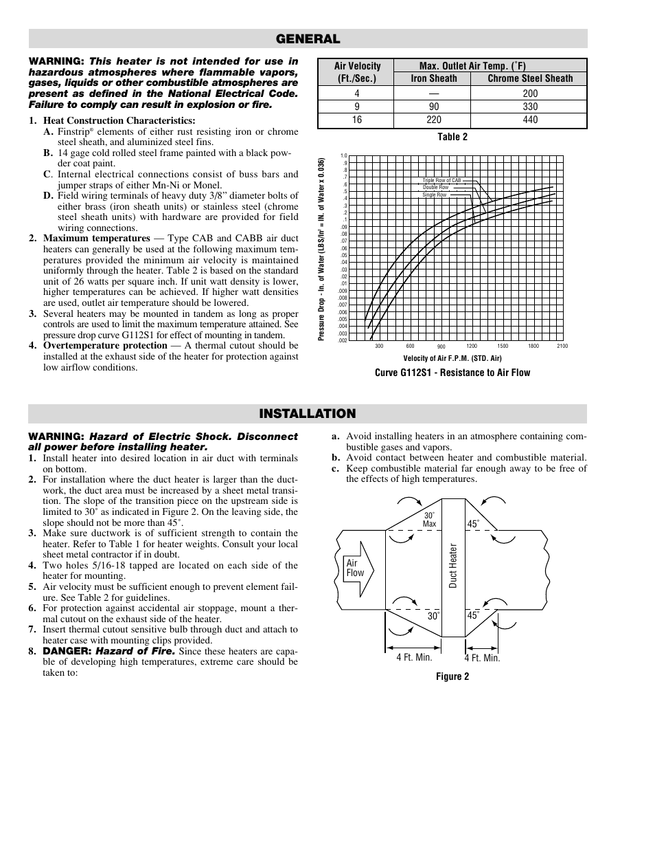 General, Installation | Chromalox CAB User Manual | Page 2 / 4
