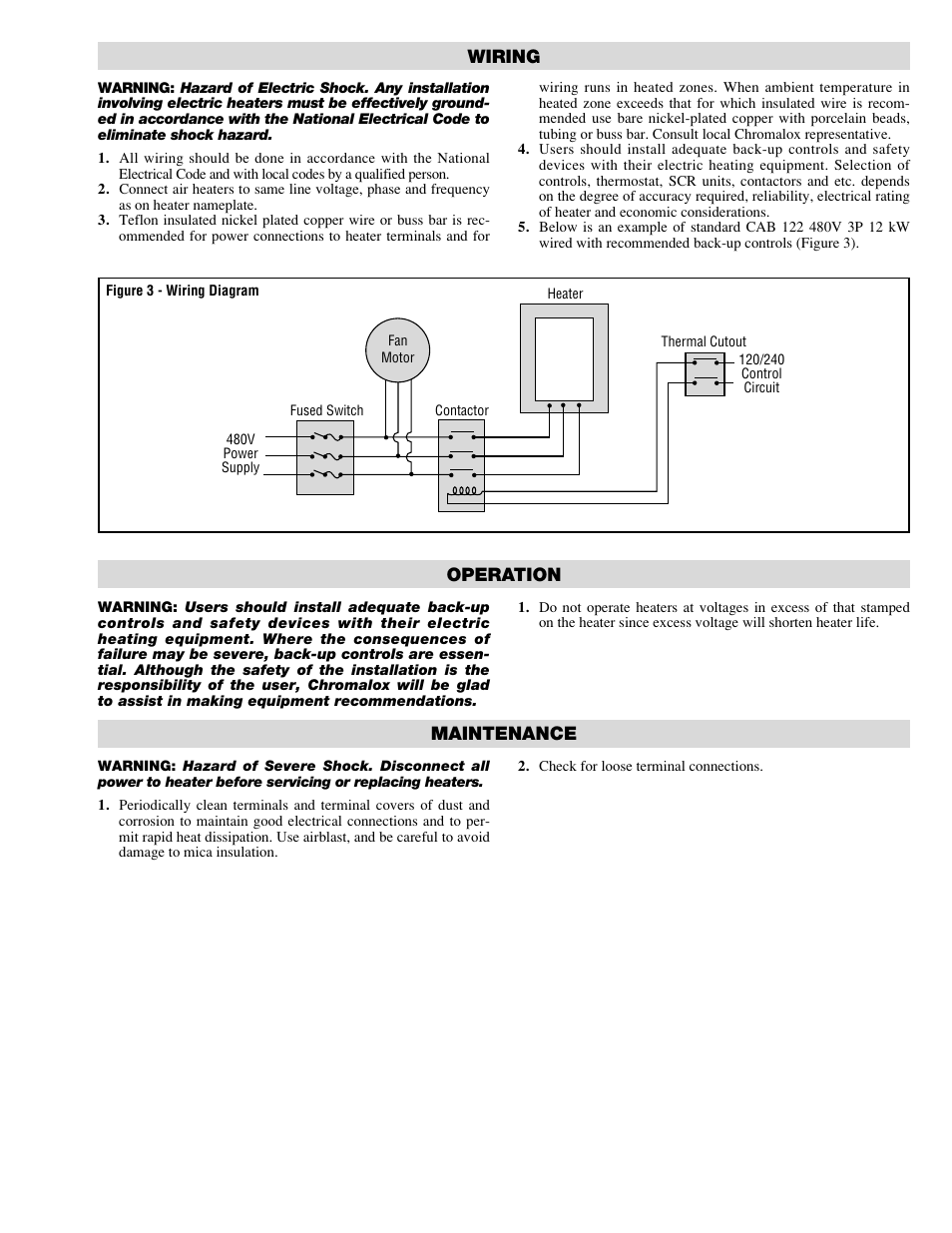 Wiring, Operation, Maintenance | Chromalox CAB User Manual | Page 3 / 4