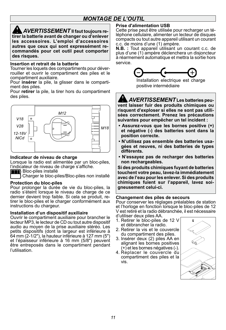 Avertissement, Montage de l’outil avertissement | Milwaukee Tool 2790-20 User Manual | Page 11 / 22