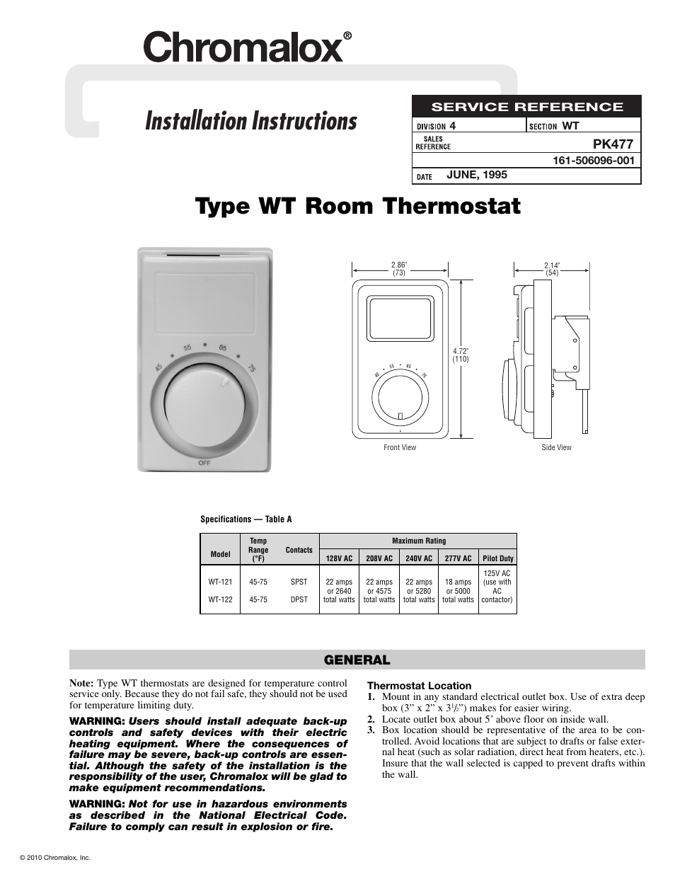 Chromalox PK477 User Manual | 2 pages