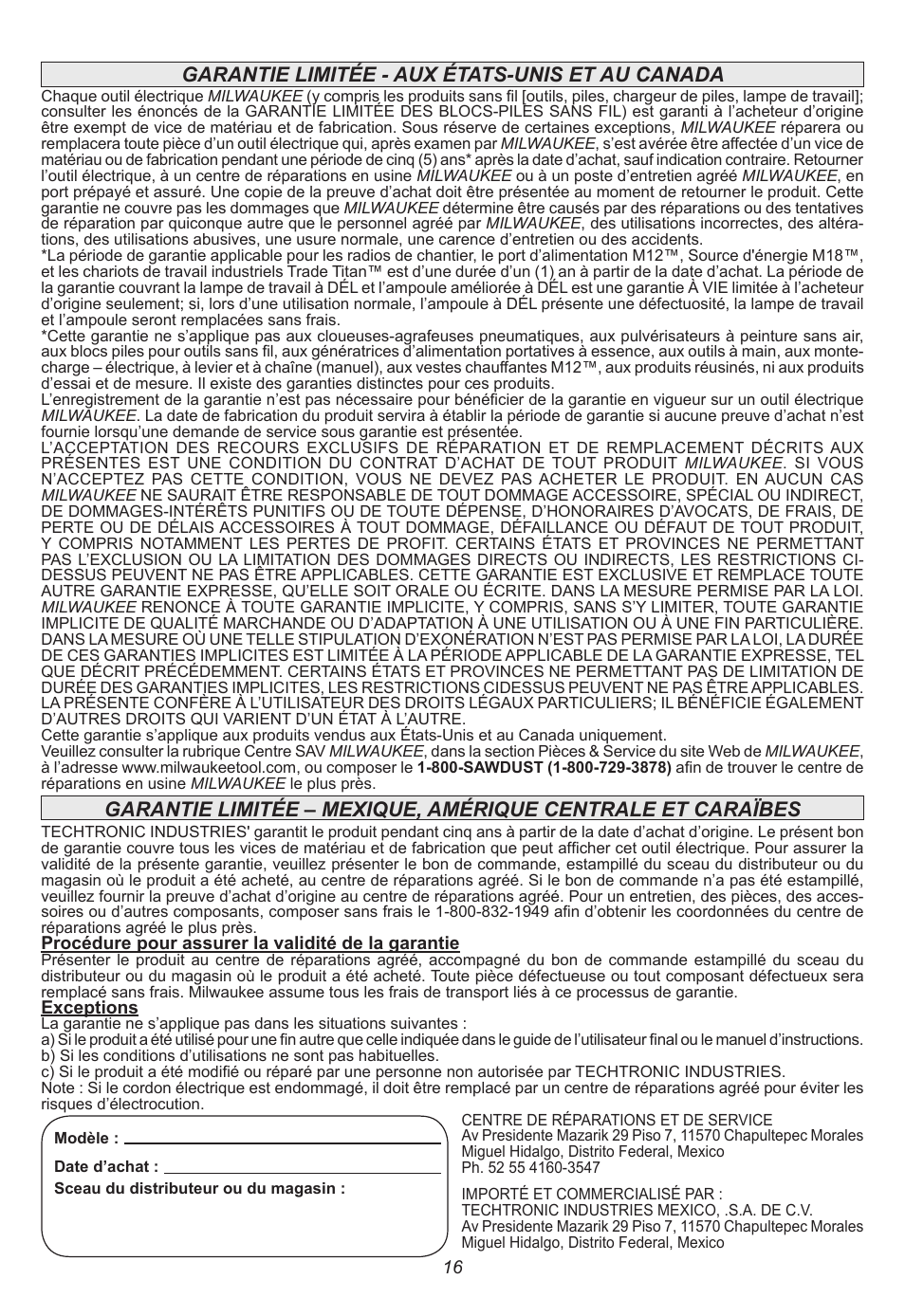 Milwaukee Tool 5262-21 User Manual | Page 16 / 24