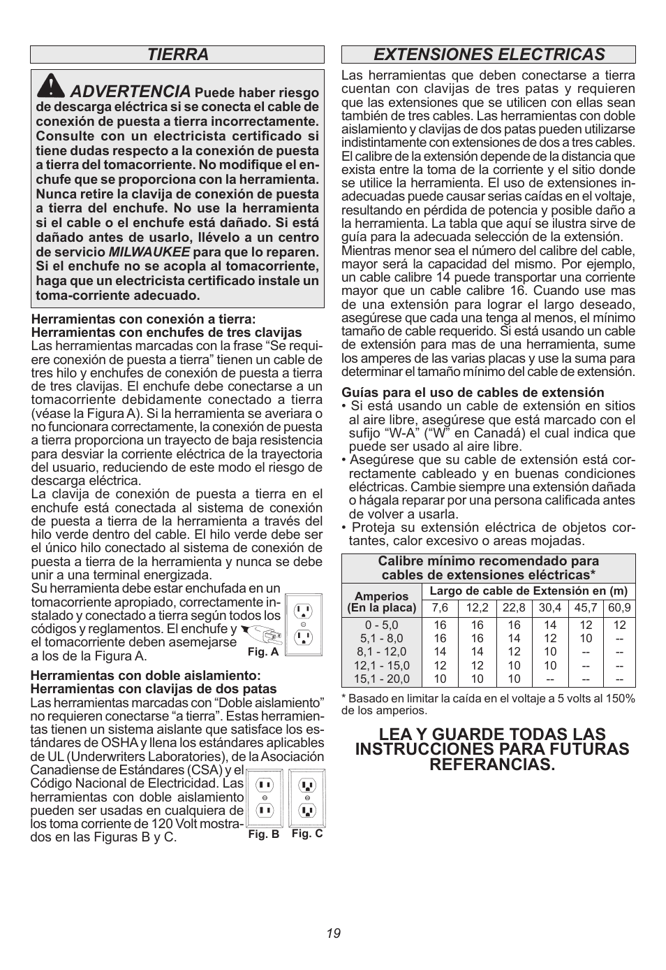 Tierra, Advertencia | Milwaukee Tool 5262-21 User Manual | Page 19 / 24