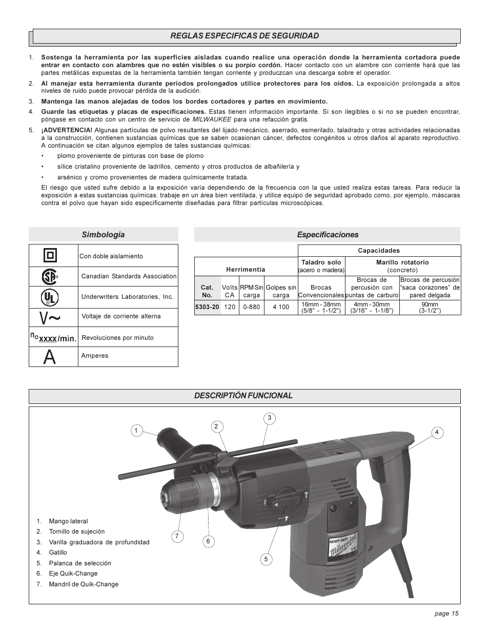 Milwaukee Tool 5303-20 User Manual | Page 15 / 20