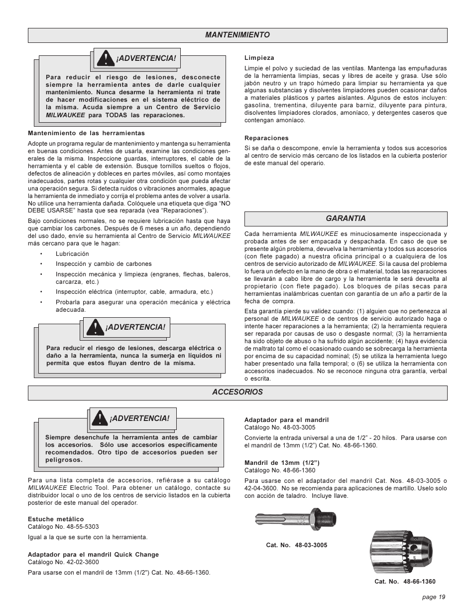 Milwaukee Tool 5303-20 User Manual | Page 19 / 20