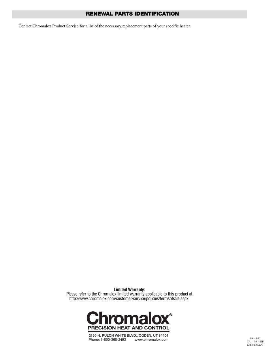 Renewal parts identification | Chromalox PE417-3 User Manual | Page 4 / 4