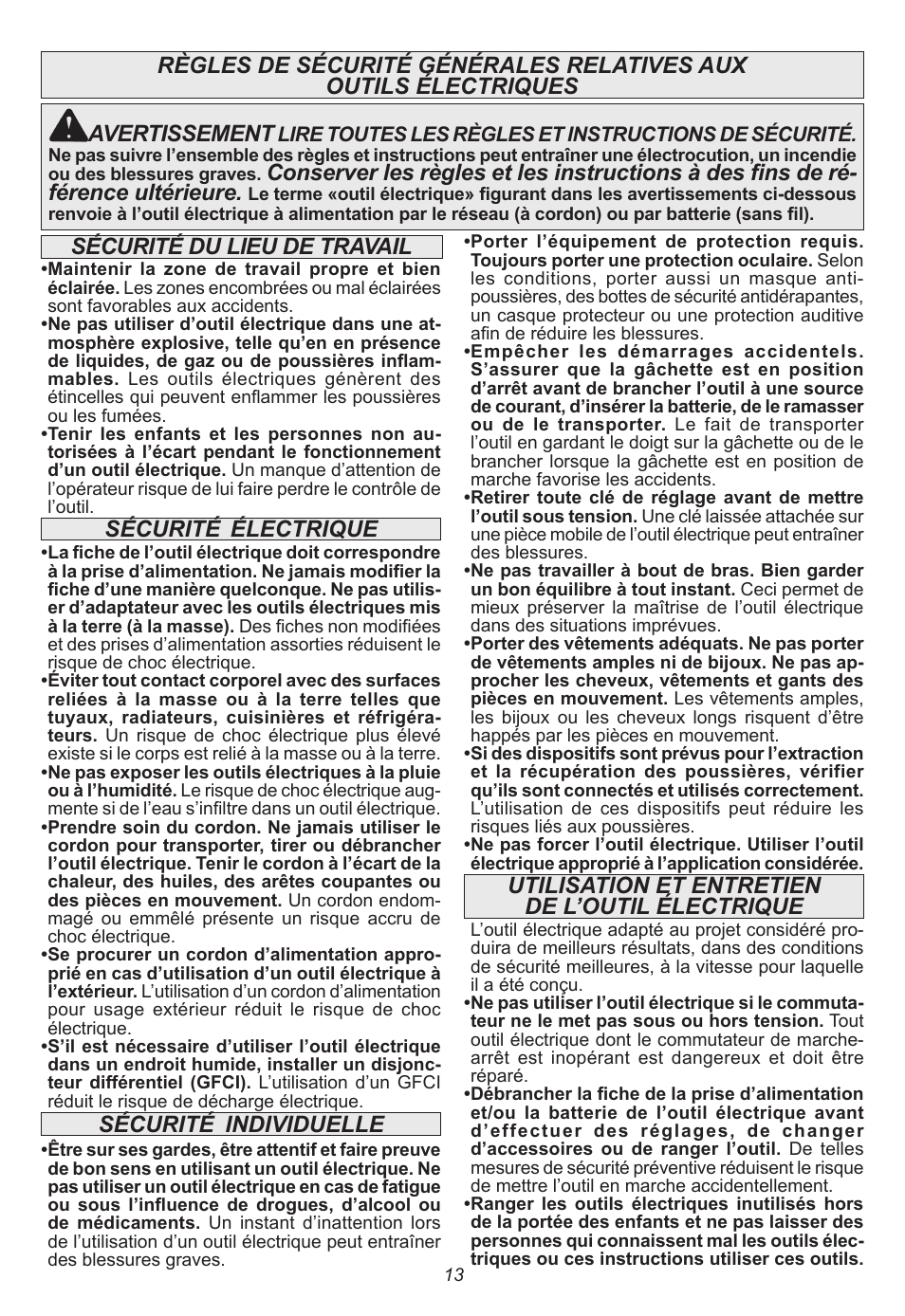 Sécurité, Individuelle sécurité | Milwaukee Tool 5615-24 User Manual | Page 13 / 36