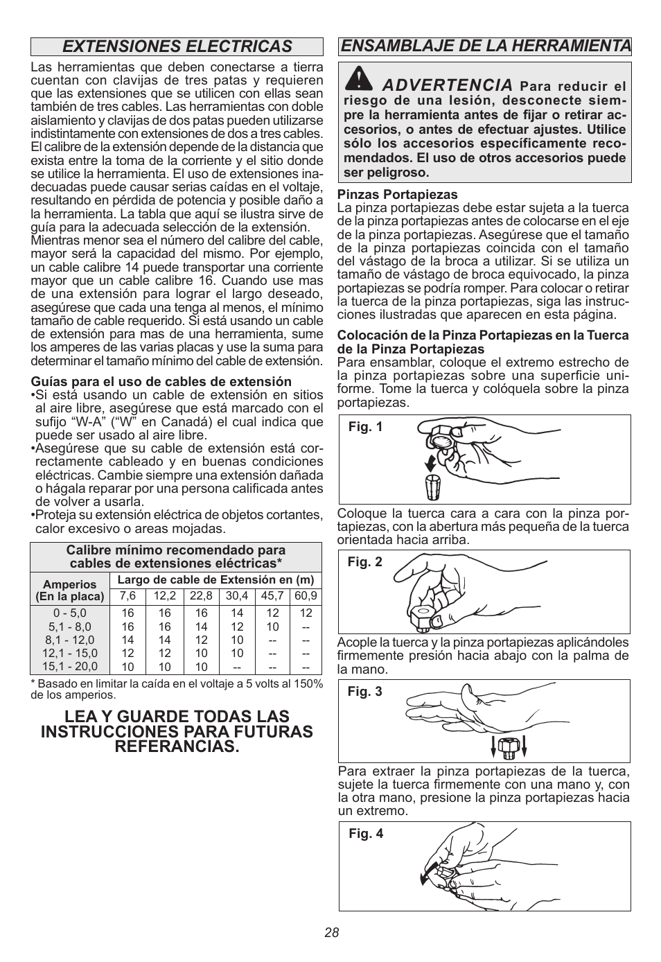 Ensamblaje de la herramienta advertencia | Milwaukee Tool 5615-24 User Manual | Page 28 / 36