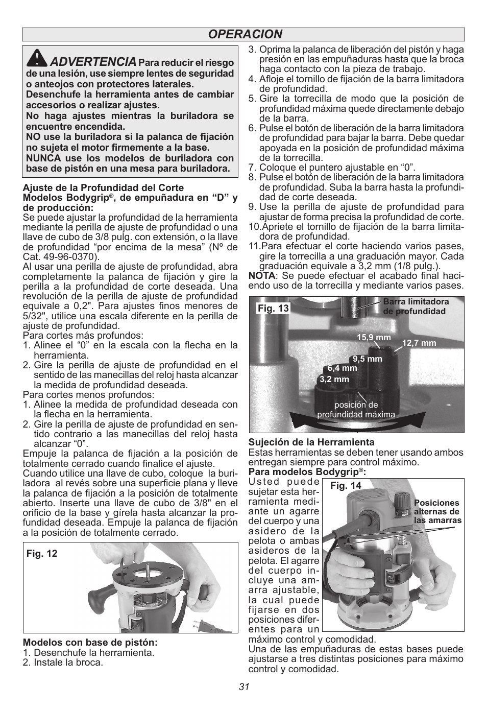 Operacion advertencia | Milwaukee Tool 5615-24 User Manual | Page 31 / 36