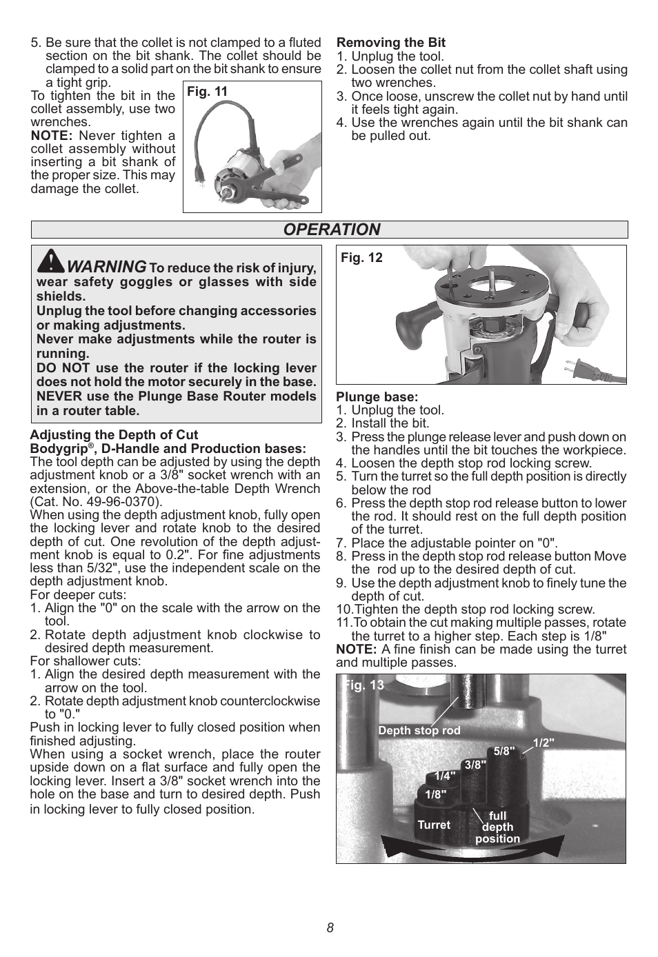 Warning, Operation | Milwaukee Tool 5615-24 User Manual | Page 8 / 36