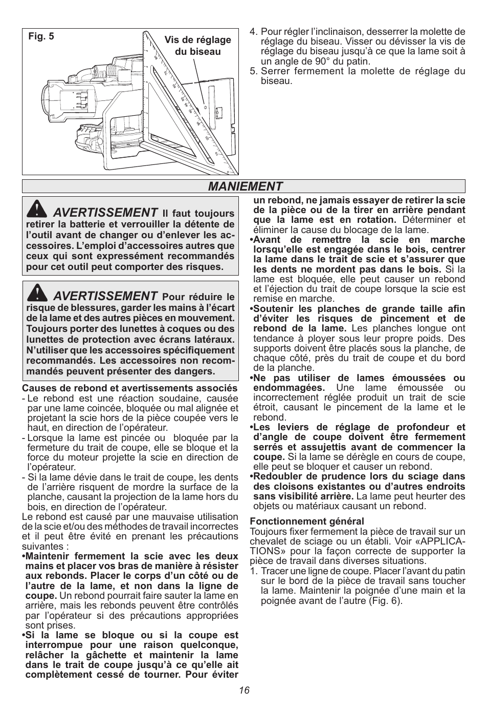 Avertissement, Maniement | Milwaukee Tool 2730-20 User Manual | Page 16 / 32