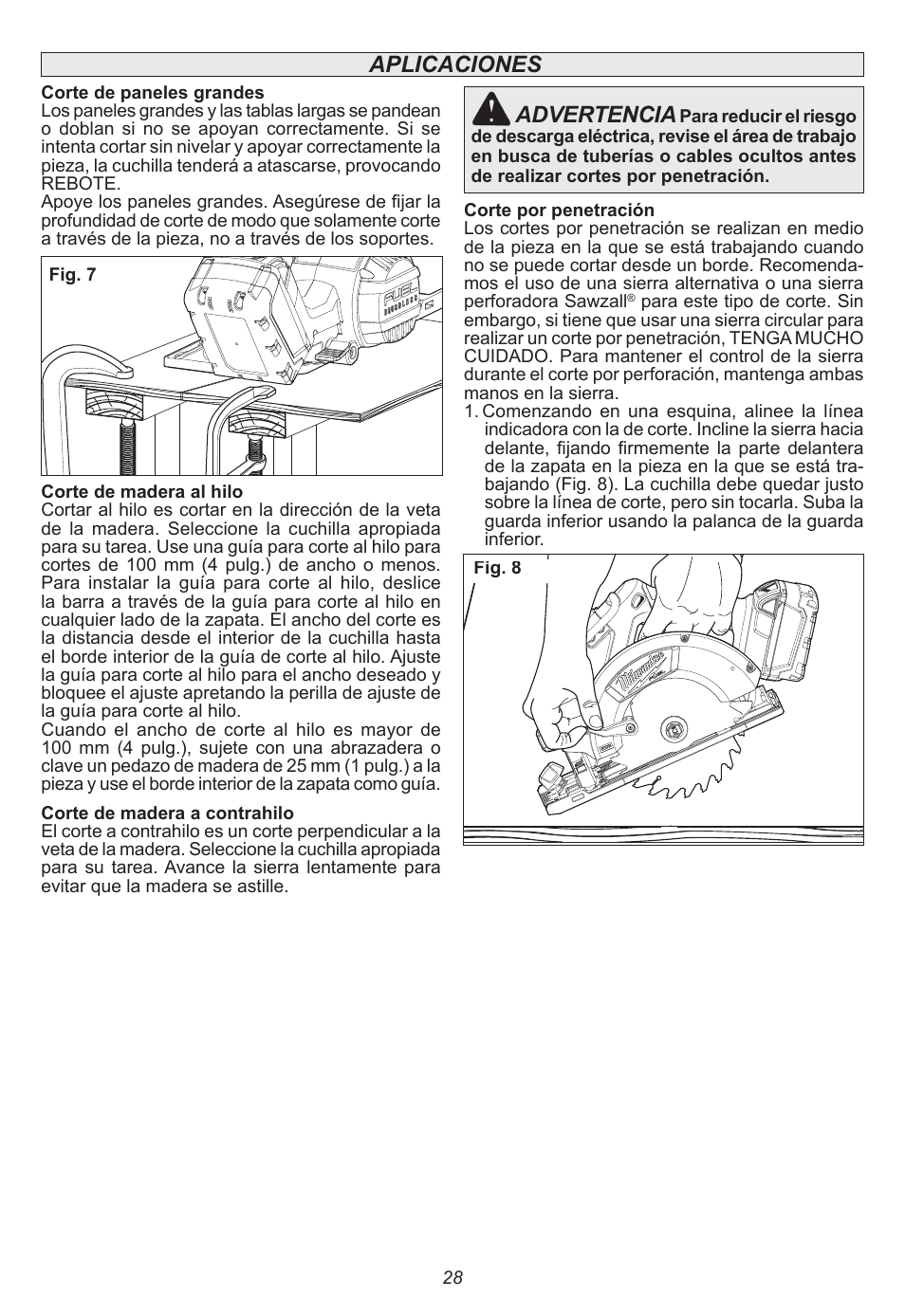 Aplicaciones, Advertencia | Milwaukee Tool 2730-20 User Manual | Page 28 / 32