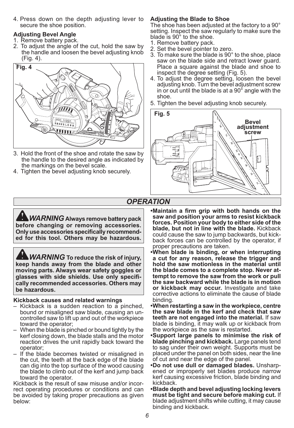 Warning, Operation | Milwaukee Tool 2730-20 User Manual | Page 6 / 32