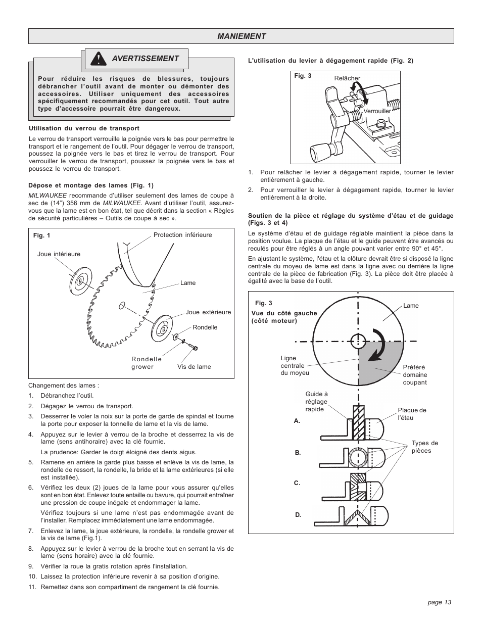 Milwaukee Tool 6190-20 User Manual | Page 13 / 24
