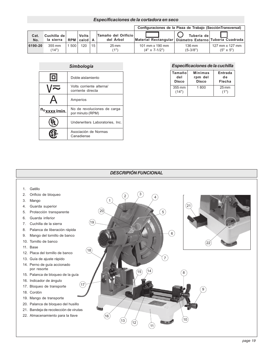 Milwaukee Tool 6190-20 User Manual | Page 19 / 24