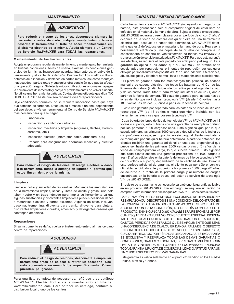 Milwaukee Tool 6190-20 User Manual | Page 23 / 24