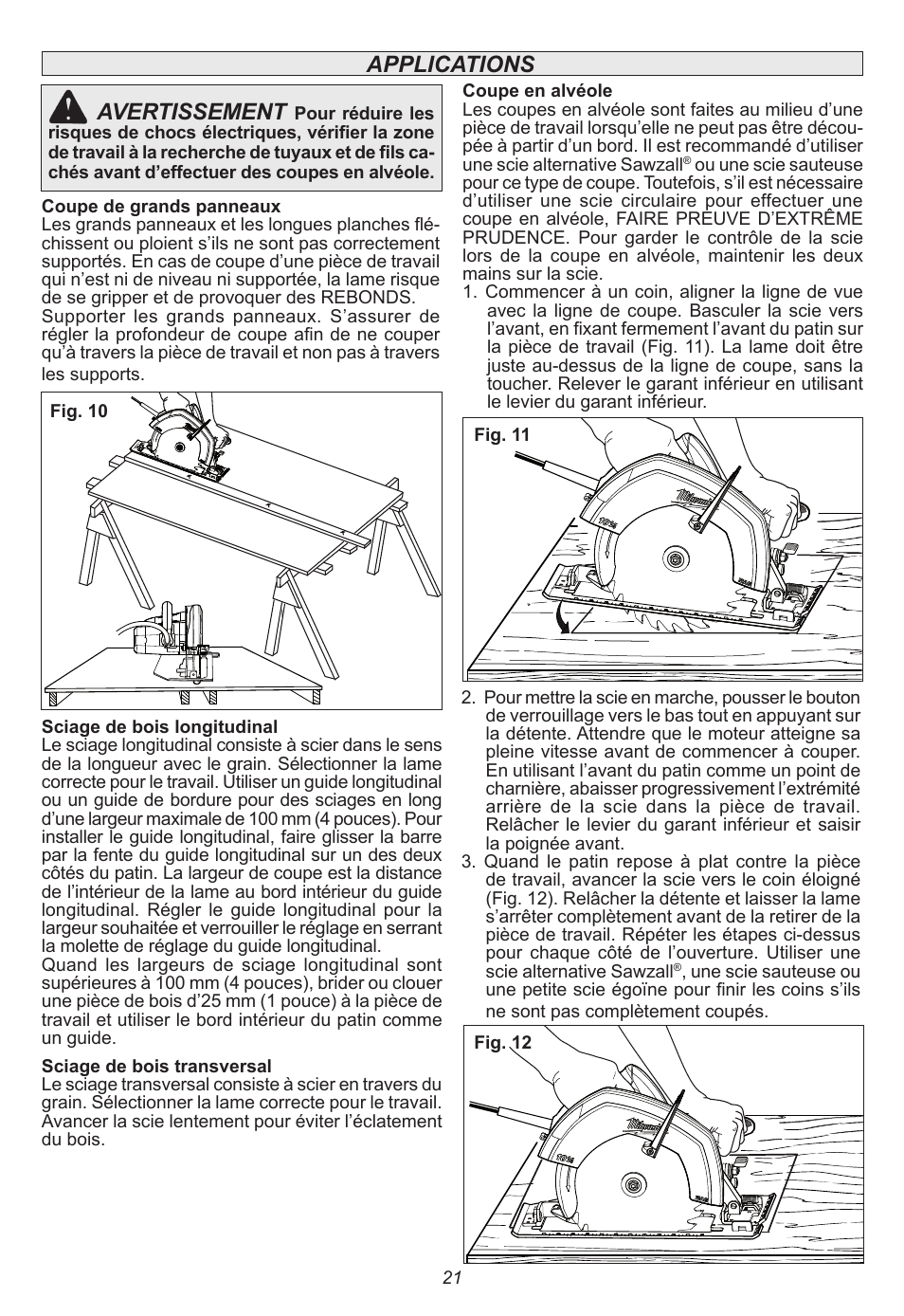 Applications avertissement | Milwaukee Tool 6470-21 User Manual | Page 21 / 36