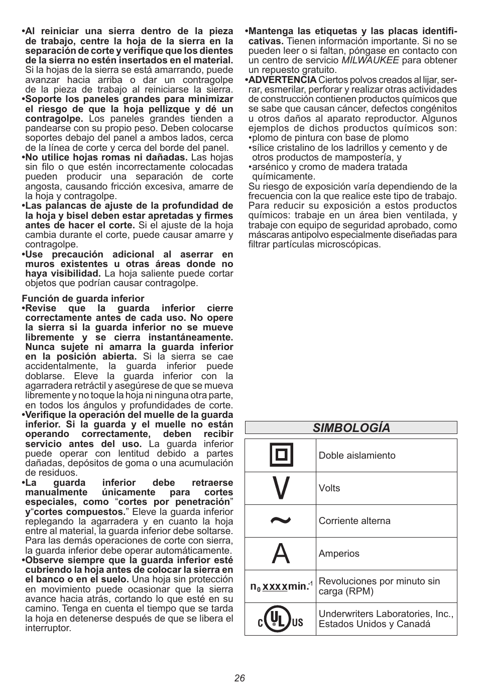 Simbología | Milwaukee Tool 6470-21 User Manual | Page 26 / 36