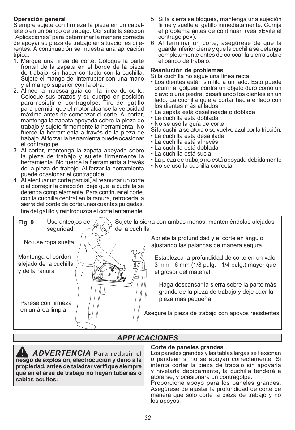 Applicaciones, Advertencia | Milwaukee Tool 6470-21 User Manual | Page 32 / 36