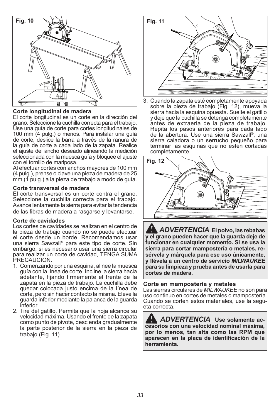 Advertencia | Milwaukee Tool 6470-21 User Manual | Page 33 / 36