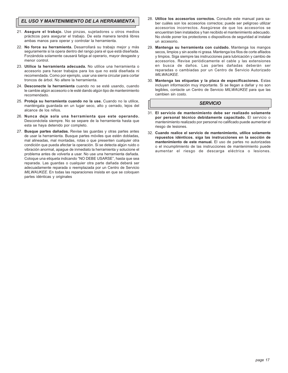 Milwaukee Tool 6180-20 V.2 User Manual | Page 17 / 24