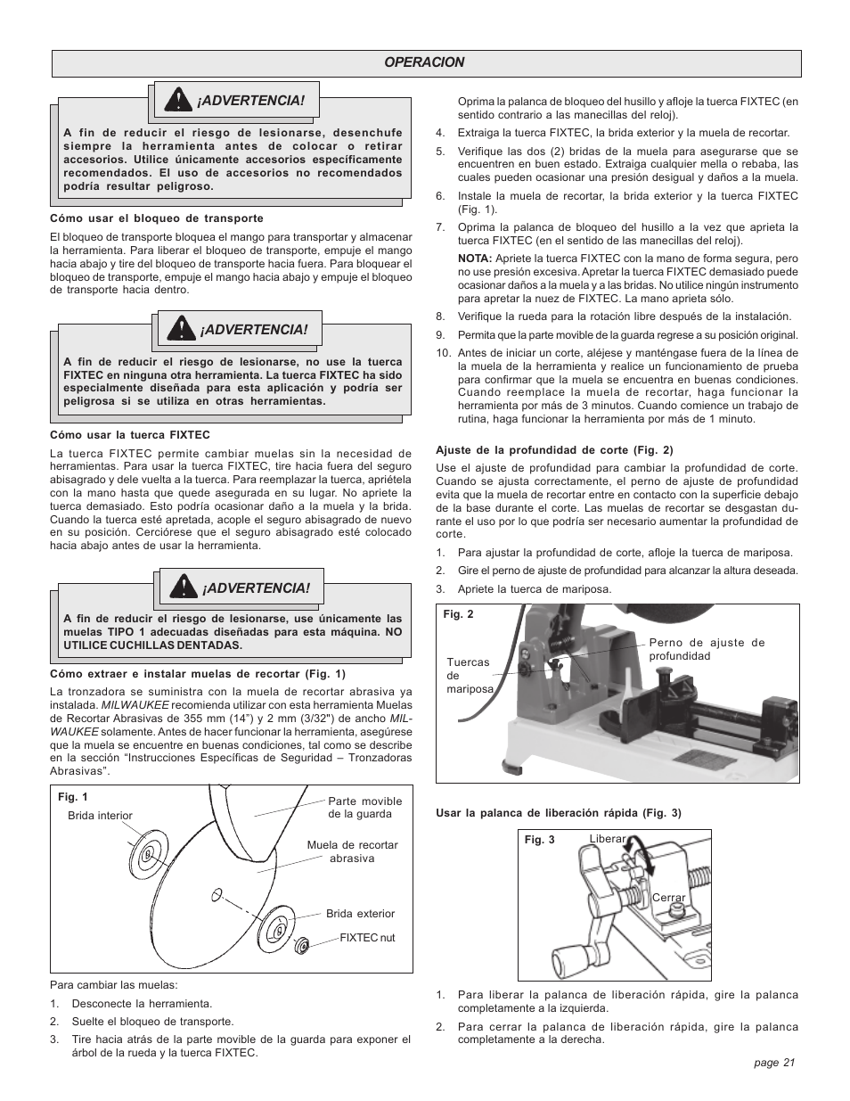 Milwaukee Tool 6180-20 V.2 User Manual | Page 21 / 24