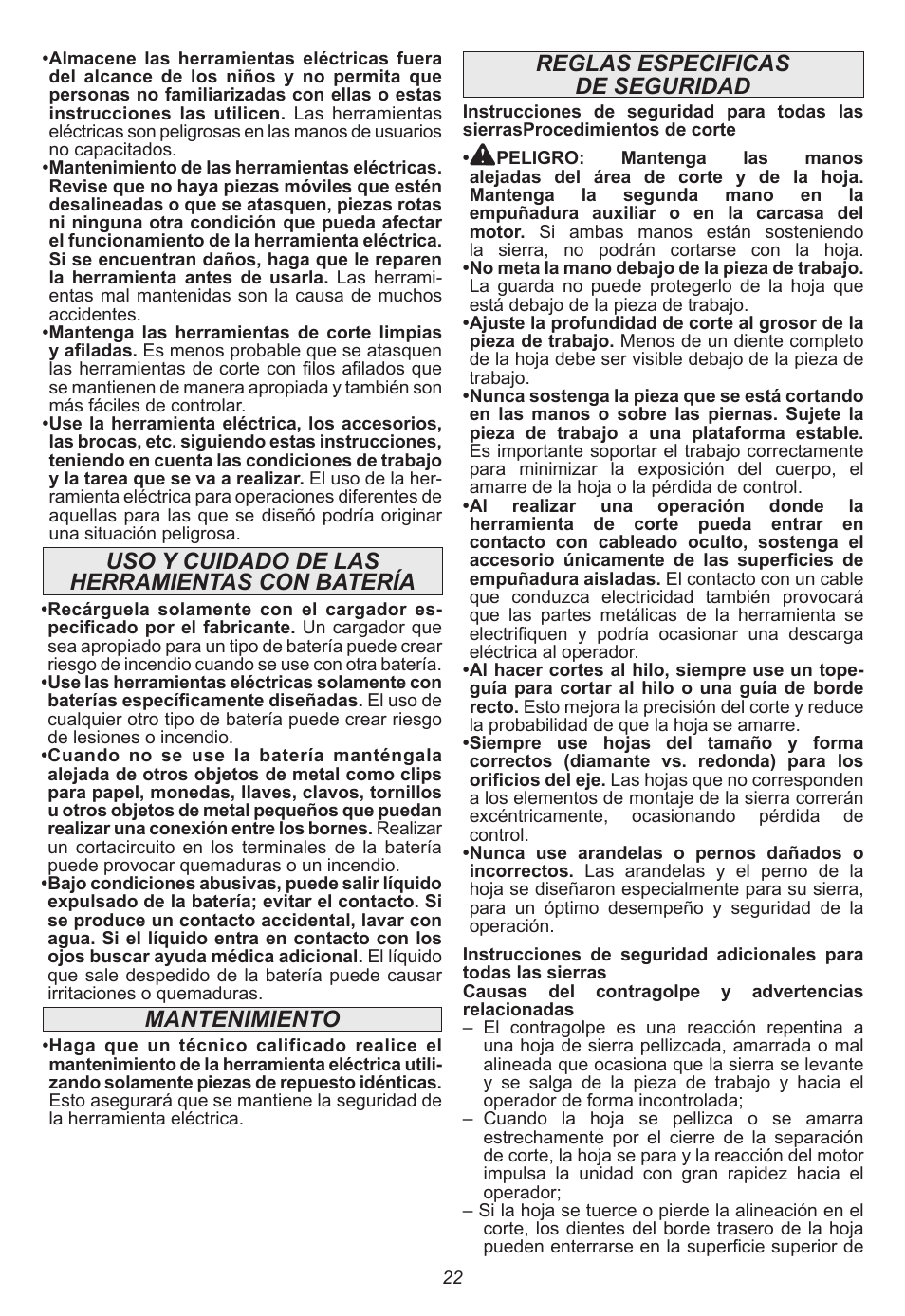 Reglas especificas de seguridad | Milwaukee Tool 2630-20 User Manual | Page 22 / 32