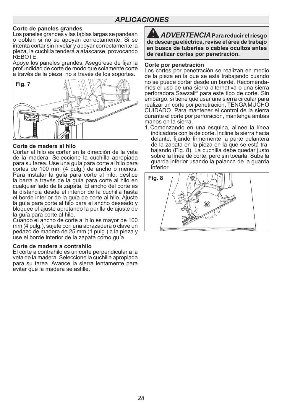 Aplicaciones, Advertencia | Milwaukee Tool 2630-20 User Manual | Page 28 / 32