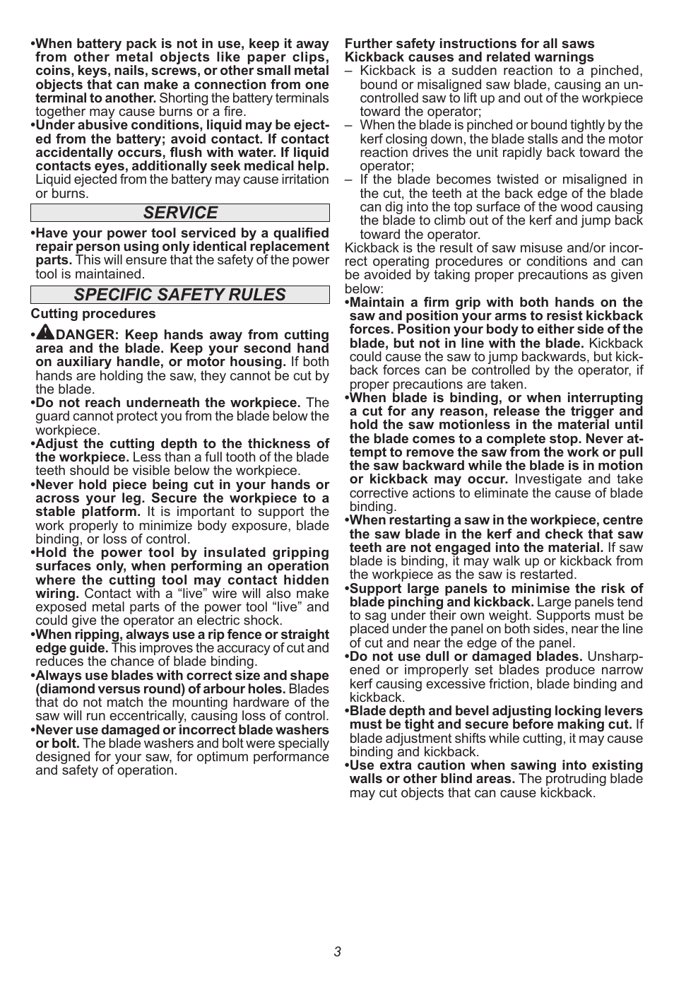 Service, Specific safety rules | Milwaukee Tool 2630-20 User Manual | Page 3 / 32