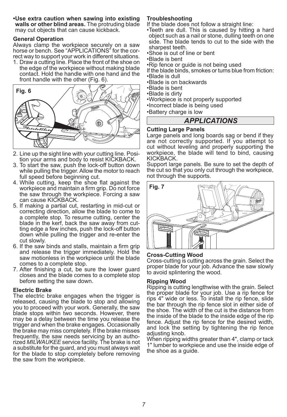 Applications | Milwaukee Tool 2630-20 User Manual | Page 7 / 32
