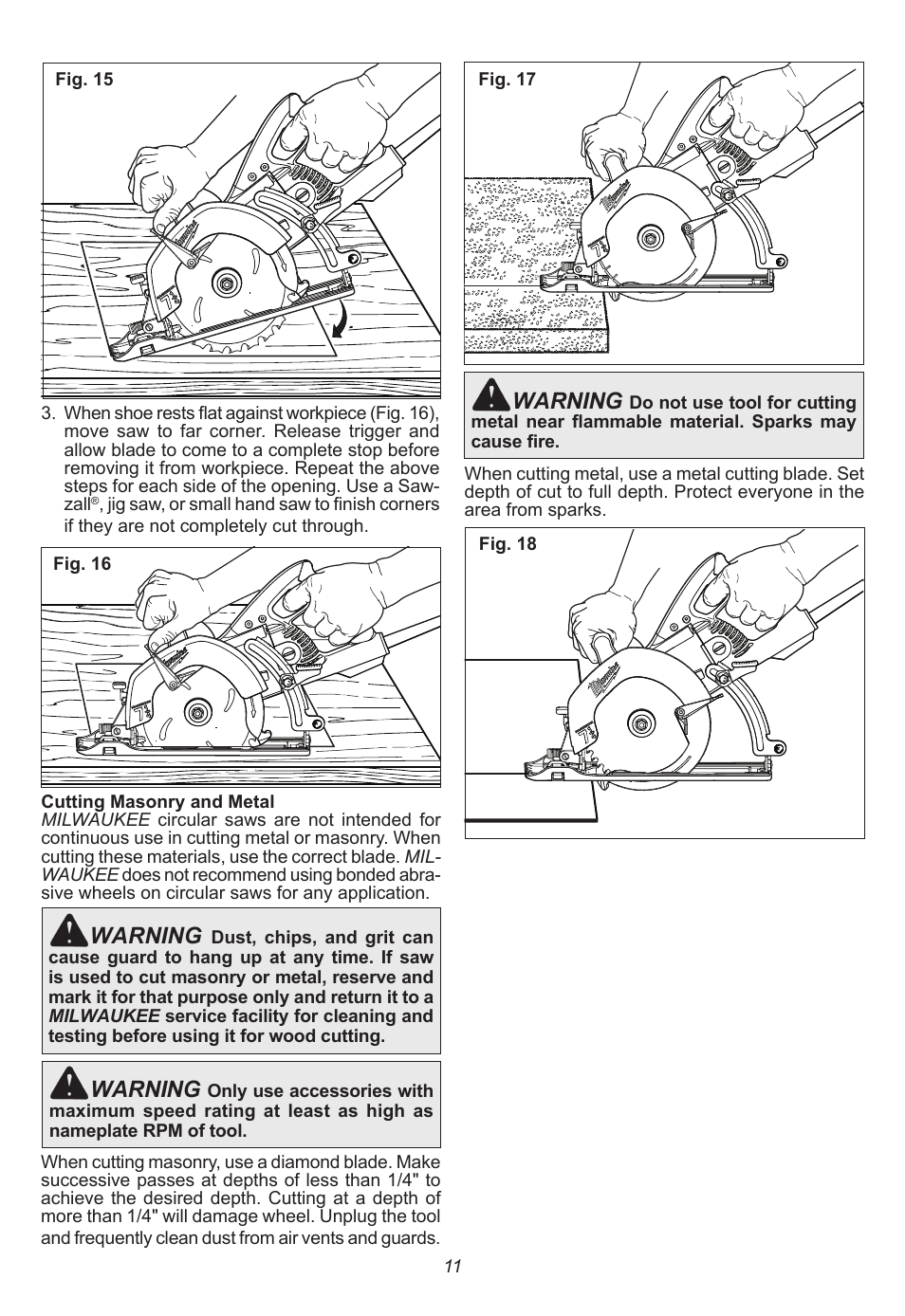 Warning | Milwaukee Tool 6577-20 User Manual | Page 11 / 40