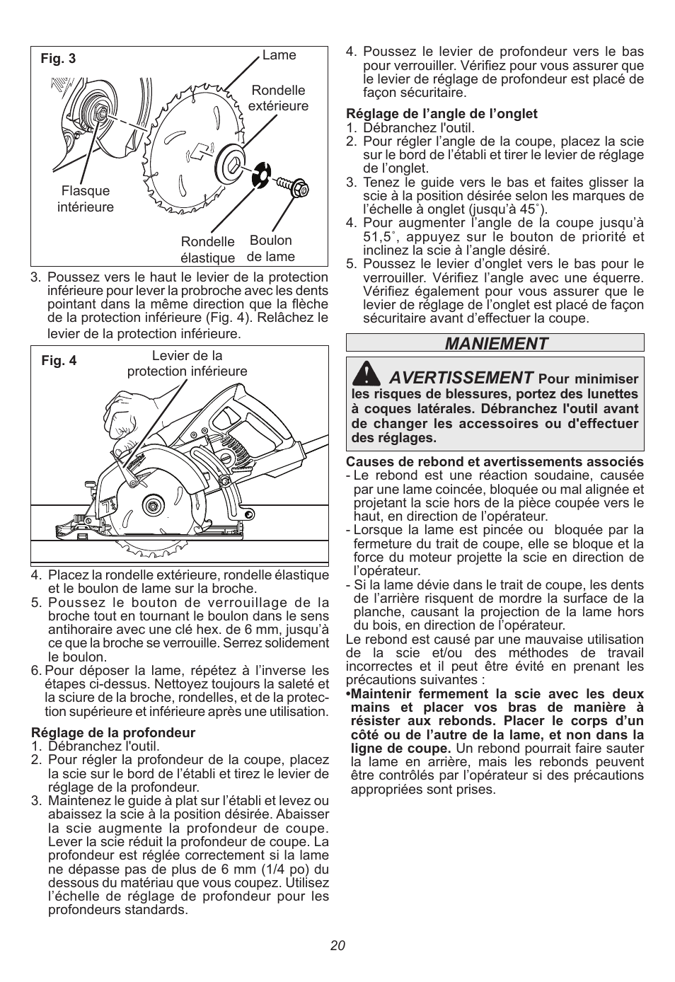 Maniement avertissement | Milwaukee Tool 6577-20 User Manual | Page 20 / 40