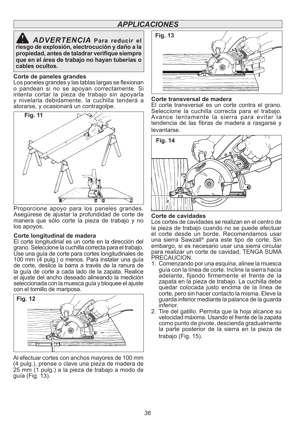 Applicaciones advertencia | Milwaukee Tool 6577-20 User Manual | Page 36 / 40