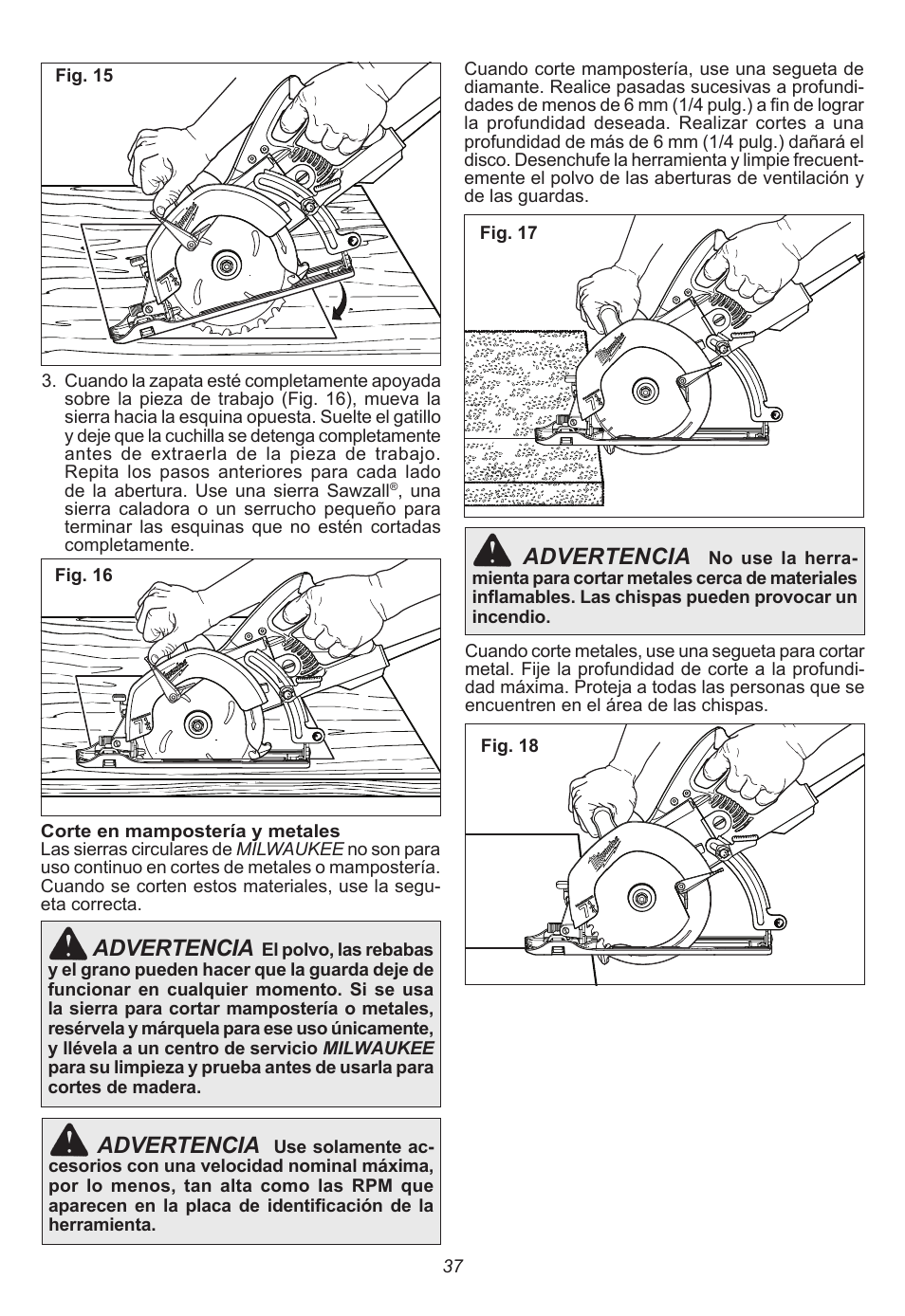 Advertencia | Milwaukee Tool 6577-20 User Manual | Page 37 / 40