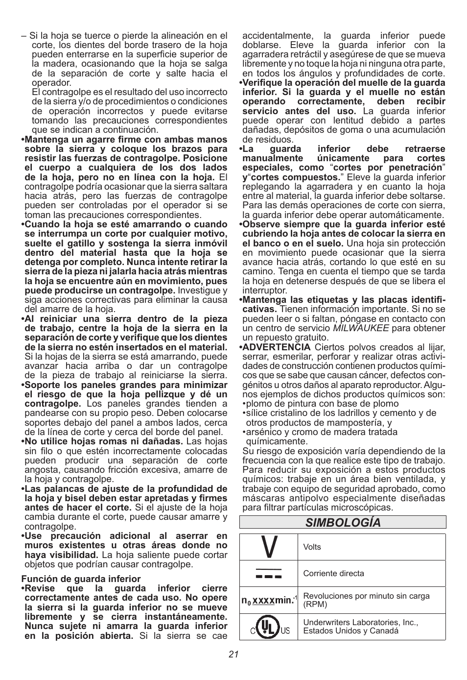 Simbología | Milwaukee Tool 2682-20 User Manual | Page 21 / 28