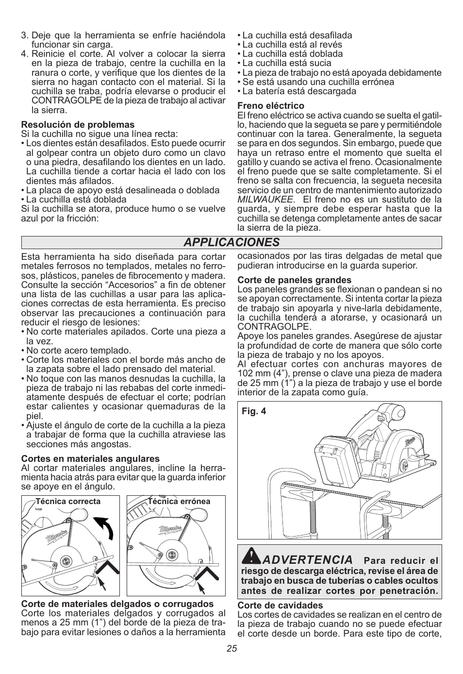 Applicaciones, Advertencia | Milwaukee Tool 2682-20 User Manual | Page 25 / 28