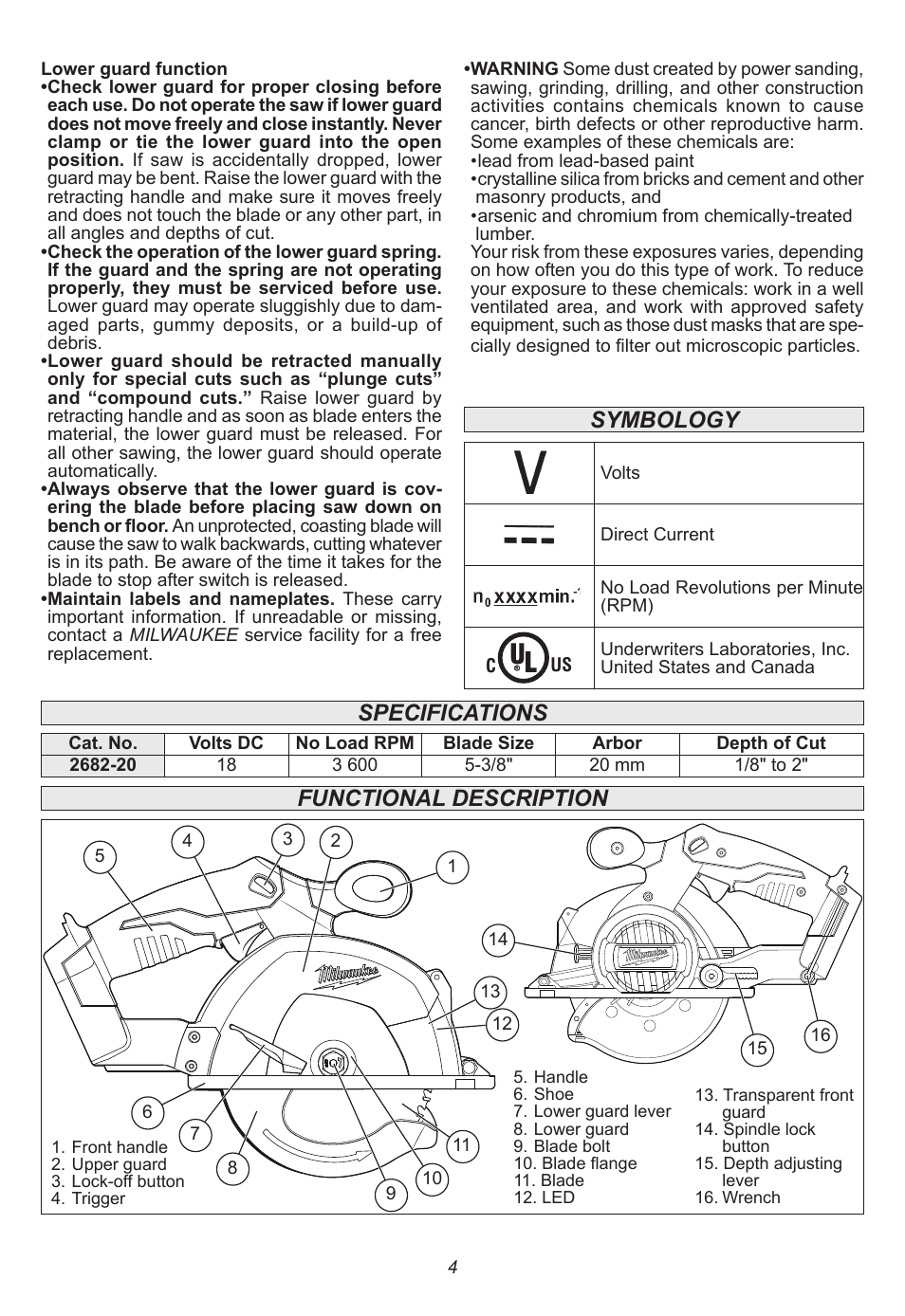 Symbology specifications functional description | Milwaukee Tool 2682-20 User Manual | Page 4 / 28
