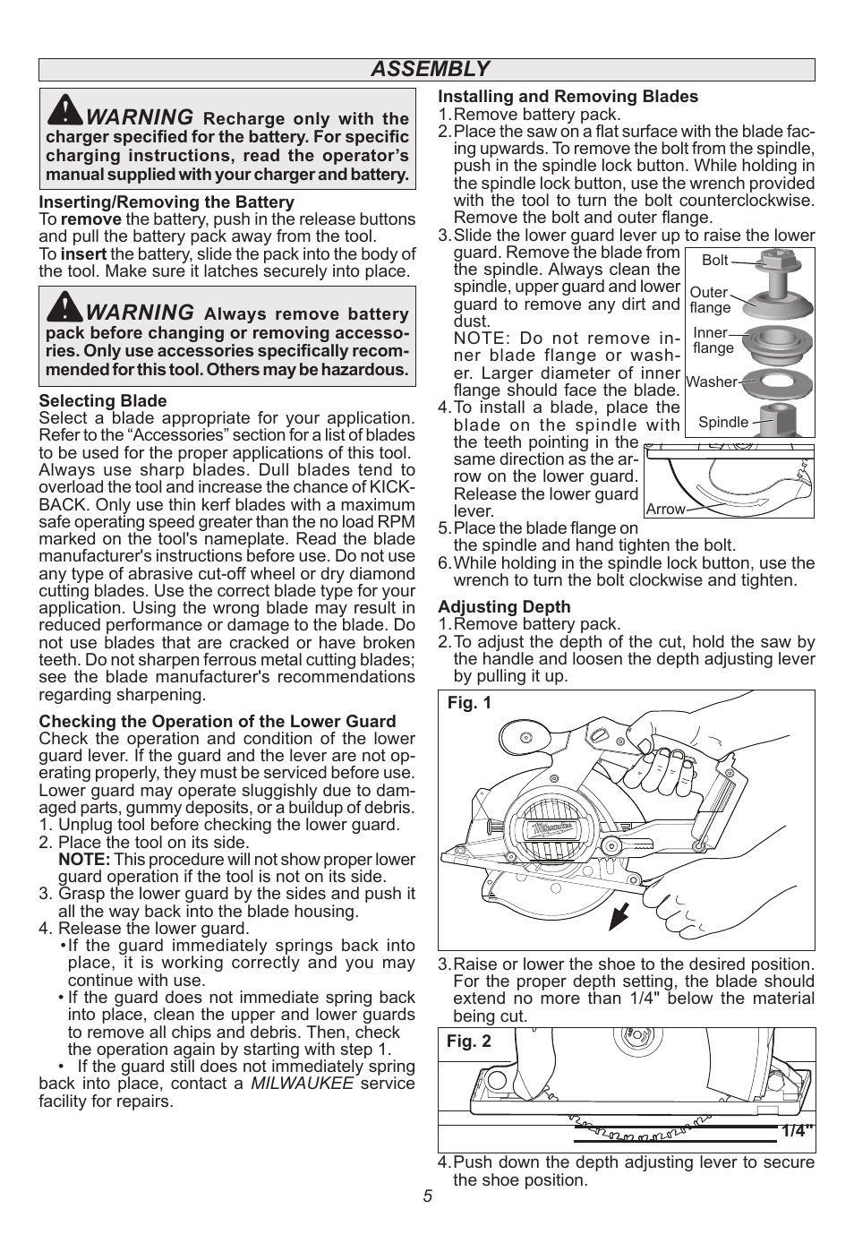 Assembly warning, Warning | Milwaukee Tool 2682-20 User Manual | Page 5 / 28