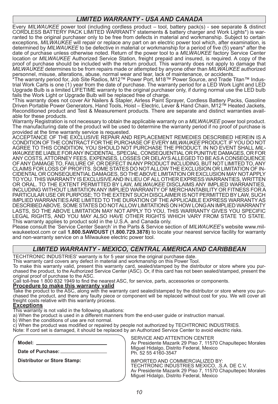 Milwaukee Tool 0740-20 User Manual | Page 10 / 32