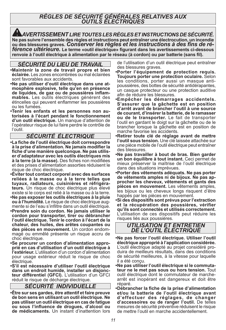 Sécurité, Individuelle sécurité | Milwaukee Tool 0740-20 User Manual | Page 11 / 32