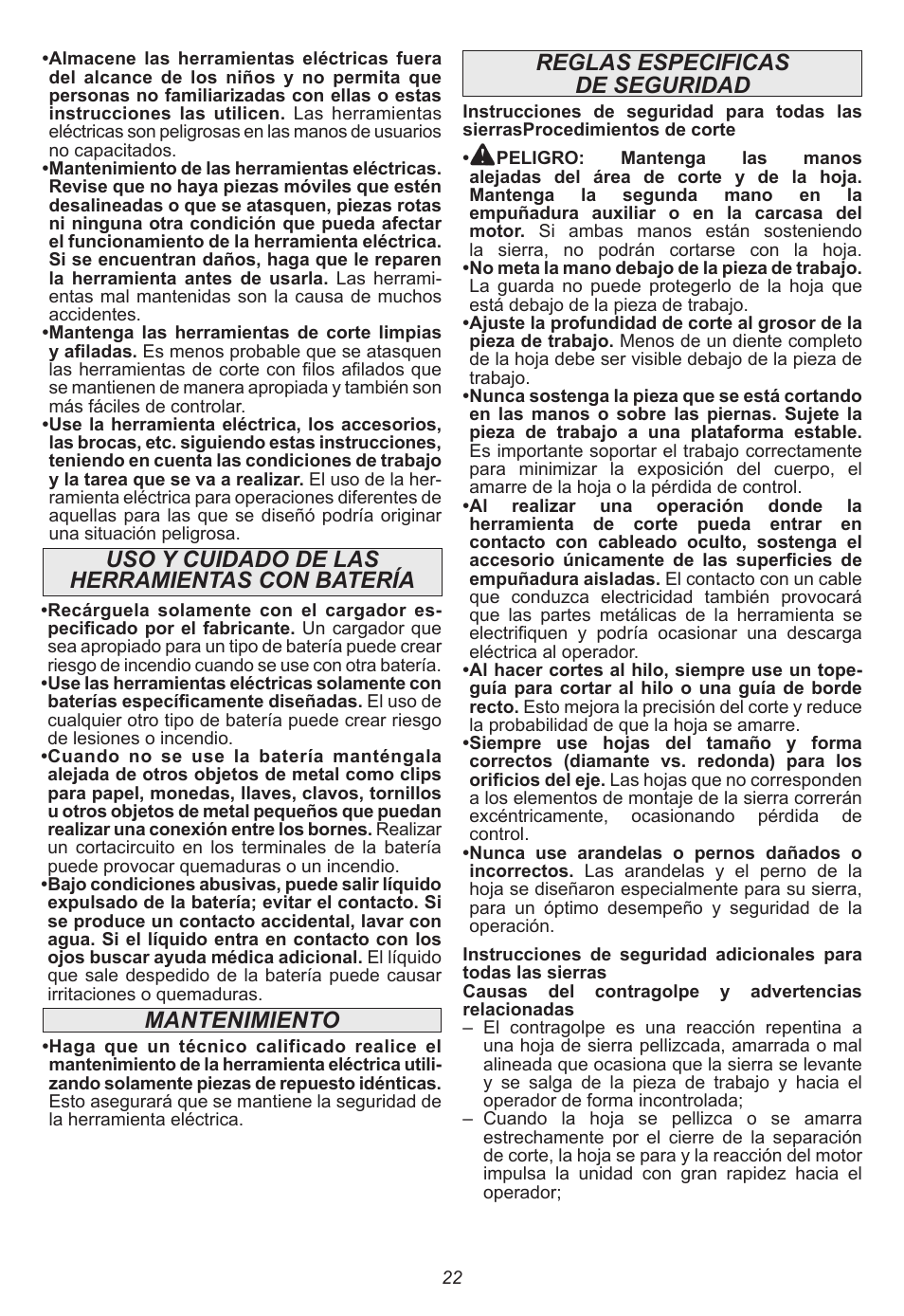 Reglas especificas de seguridad | Milwaukee Tool 0740-20 User Manual | Page 22 / 32