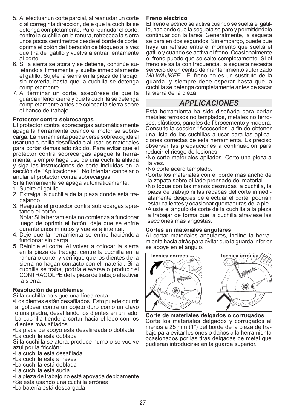 Applicaciones | Milwaukee Tool 0740-20 User Manual | Page 27 / 32