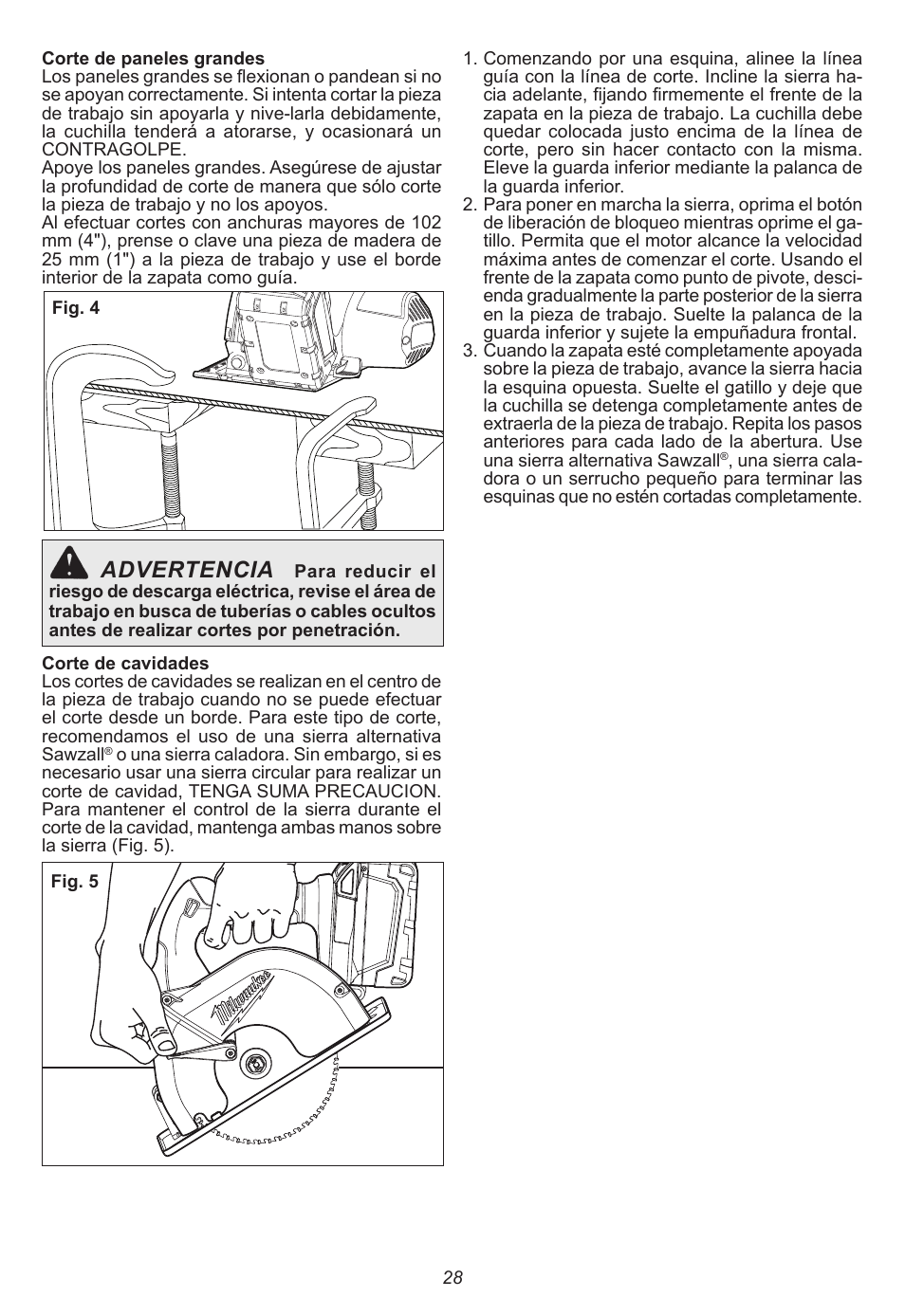 Advertencia | Milwaukee Tool 0740-20 User Manual | Page 28 / 32
