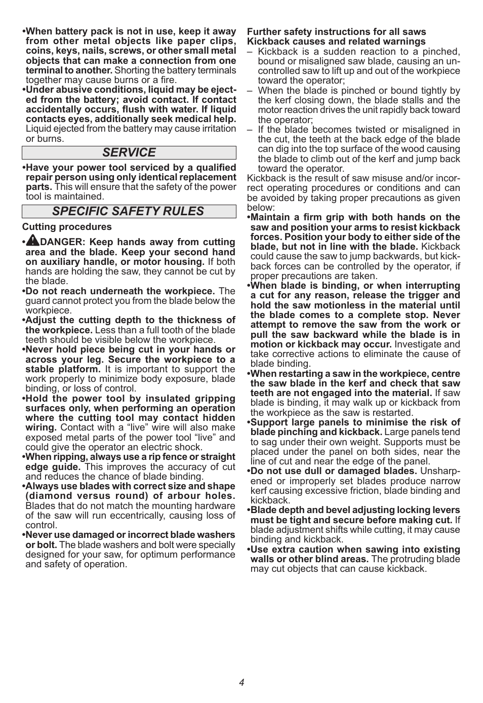 Specific safety rules service | Milwaukee Tool 0740-20 User Manual | Page 4 / 32